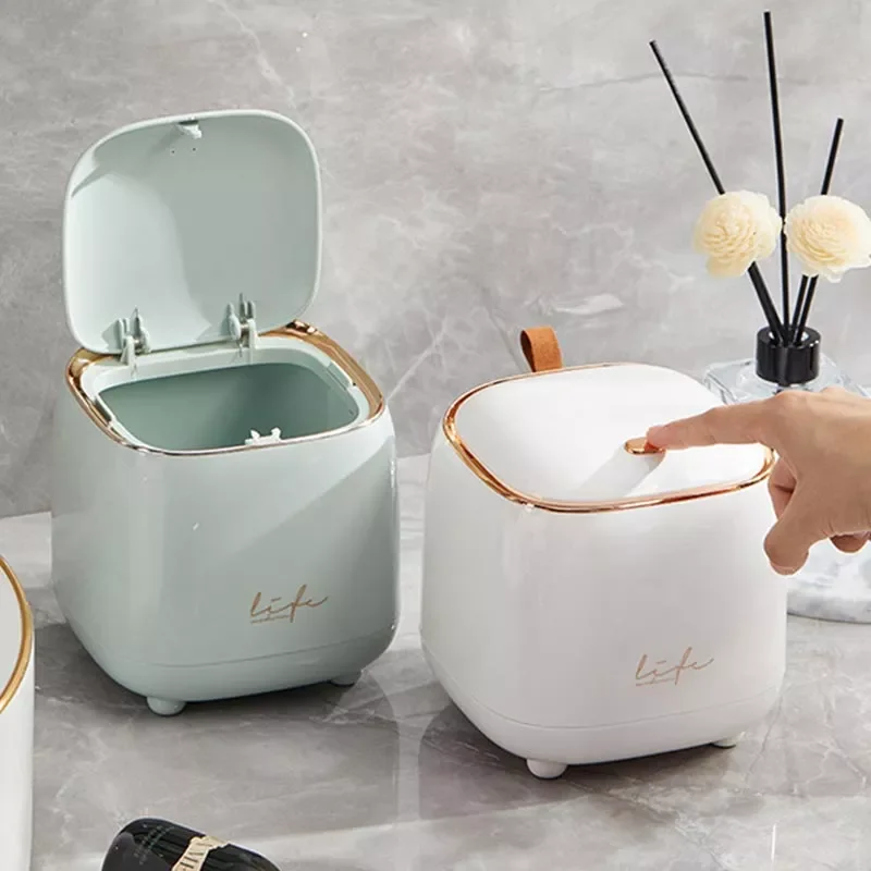 

NEW2023 Desktop Garbage Trash Can Fashion Push Waste Bin Creative Portable Home Office Table Trash Can Tea Table ABS Garbage Bu