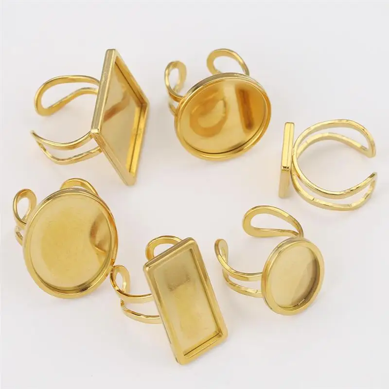 Модное Золотое Открытое кольцо из нержавеющей стали 2 шт./партия плоское пустое