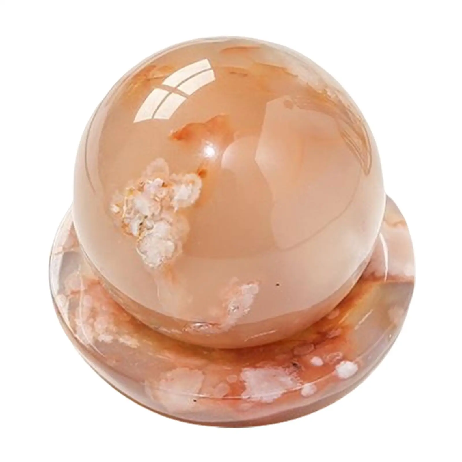 

Natural Agate Gemstone Stone Statue Figurine Cherry Blossom Roud Meditation