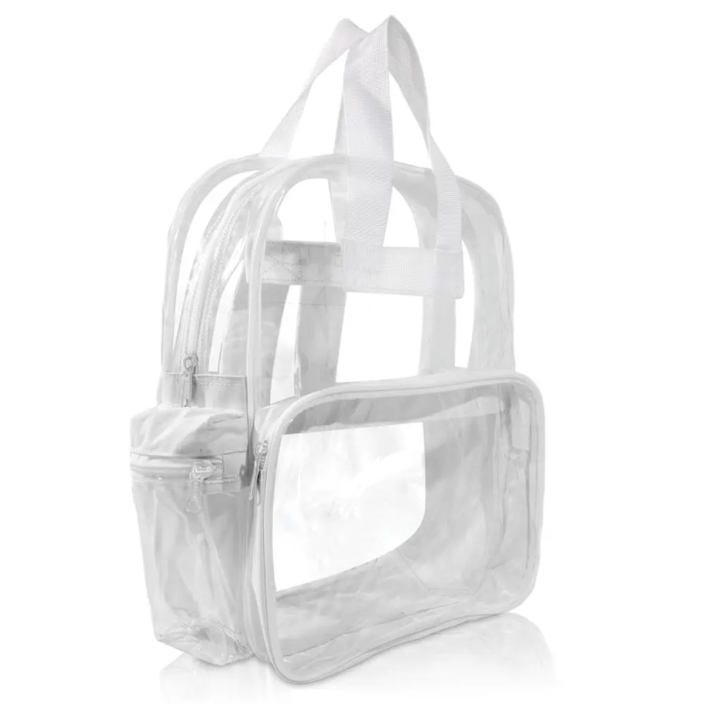 Small Clear Backpack Transparent PVC Security Security School Bag in White