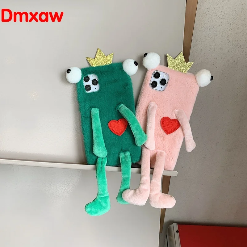 Fur Plush Cartoon funny cute frog Phone Case For iPhone 14 13 12 11 Pro Max mini XS XR X 8 7 6 6s Plus |