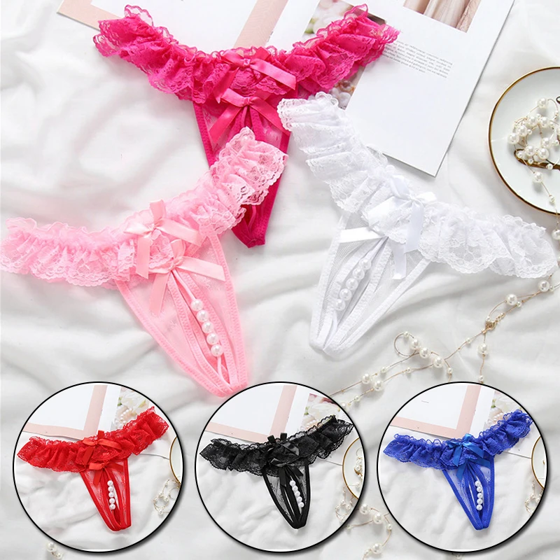 

Sexy Lingerie Women Thongs Erotic Pearl Lingerie G-String Thongs Underwear Briefs Open Crotch Panties Women Costume