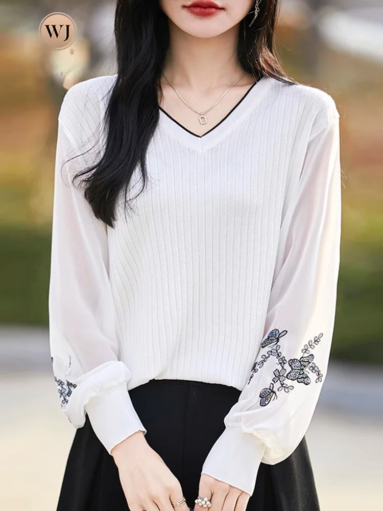 Новинка весны и осени 2025 года вязаная кружевная нижняя рубашка с v-образным