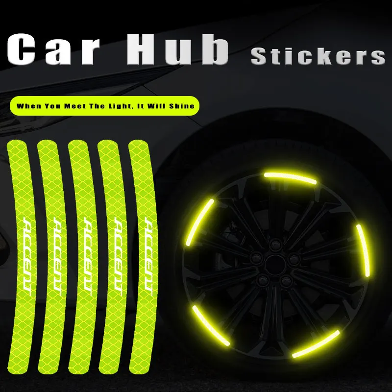 

20x Car Warning Reflective Strips Wheel Hub Stickers For Hyundai Accent Bicycle Motorcycle Personality Decoration Accessories