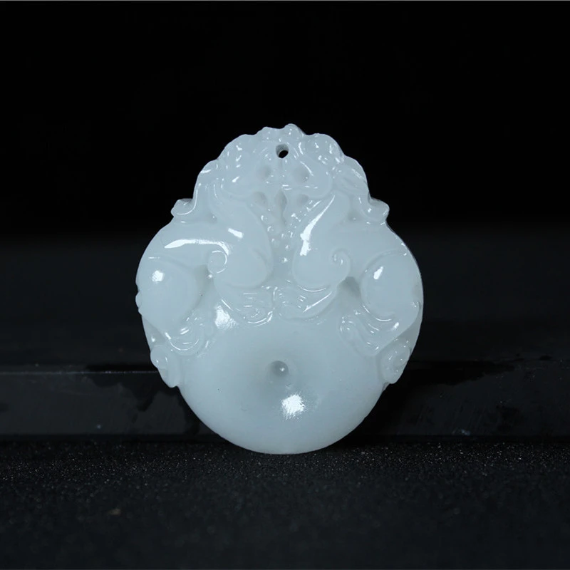 

Carved Pixiu Natural White Jade Pendant Necklace Chinese Fashion Jewelry Accessories Gemstone Charm Amulet Gifts for Women Men