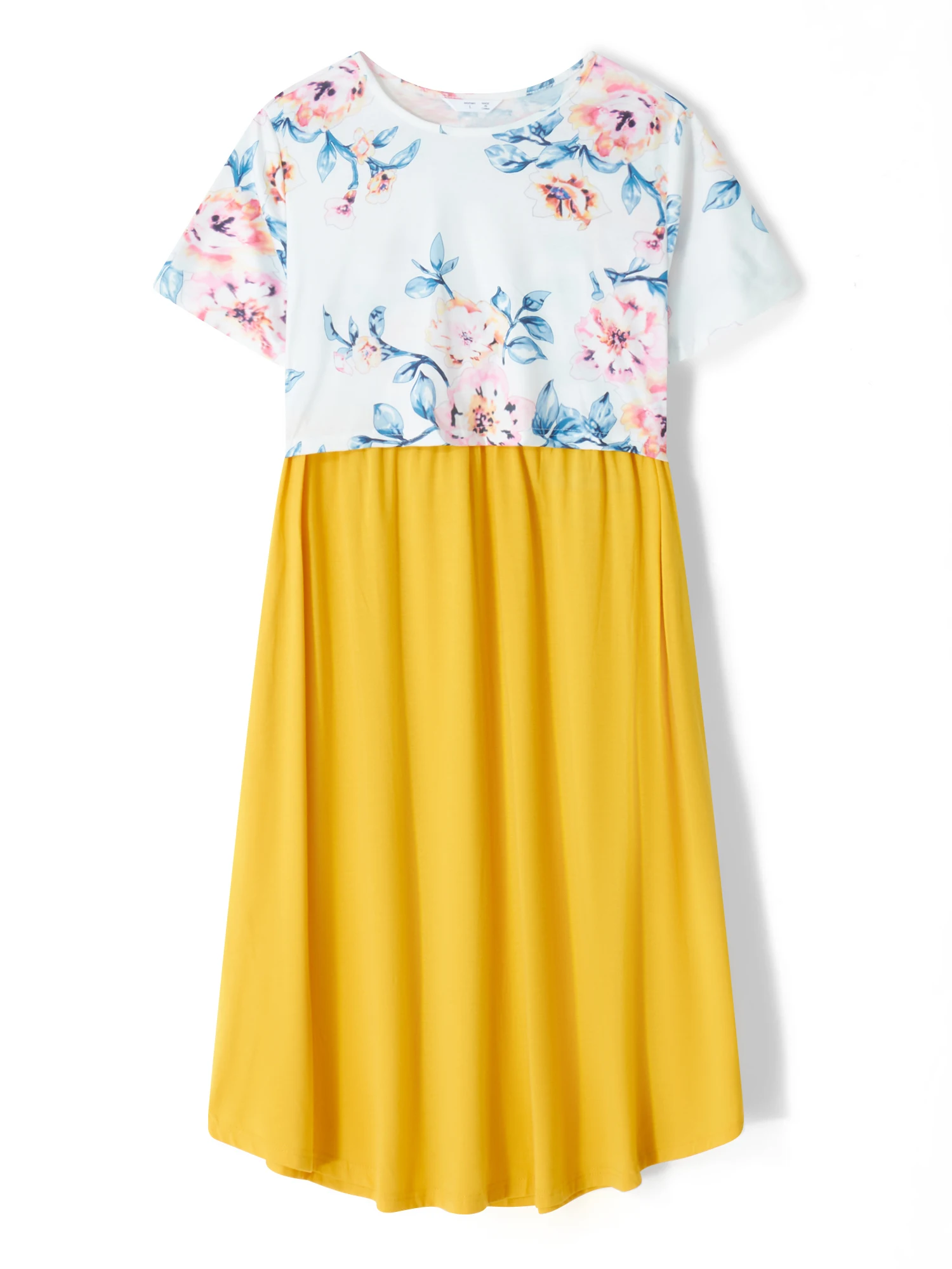 

Women s Floral Print Patchwork Short Sleeve Crew Neck Nursing Midi Dress