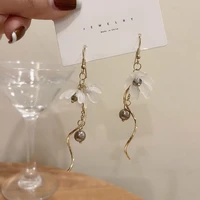 korea weimeisen fairy earrings sweet flowers pearl long tassel earrings simple ear clip girl