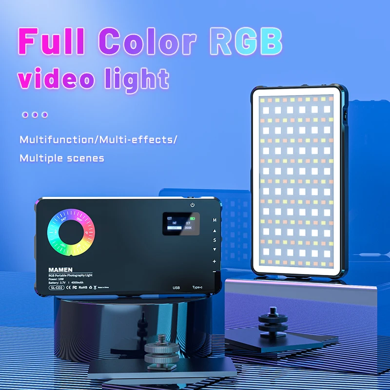 

MAMEN RGB Video Light 2500-9000K Adjustable with 4000mAh Battery 2300Lux Brightness for Youtube Vlog Selfie Studio Camera Light