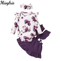 floral baby girl clothes set newborn ruffled infant girl clothes fall long sleeve baby bodysuit kids clothes girls headband 3pcs