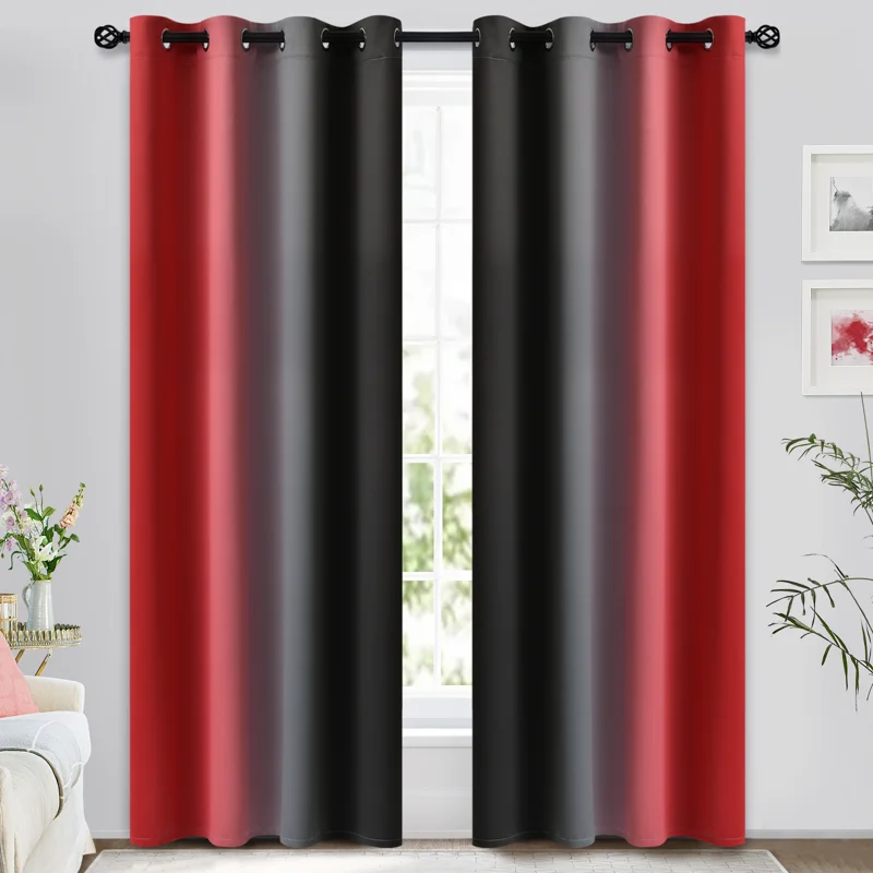 

Grommet Red and Black Ombre Room Darkening Curtains for Living Room/ Bedroom,2 Panels, 52x84 inches