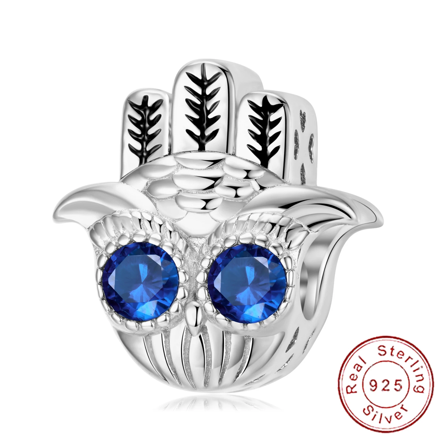 

European S925 Sterling Silver Blue AAA CZ Owl DIY Charm Bead Fit Original Bracelet For Women Jewelry