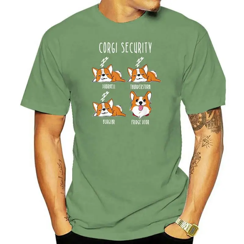 

Corgi Security Funny Corgi Dog Humor T-Shirt England Style Men T Shirt Hip Hop Cotton Tops T Shirt Gift