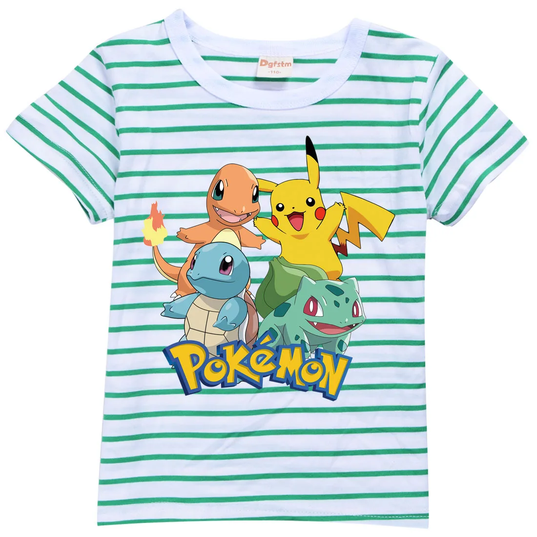

2022 New Pokemon Japanese Anime Children's Toys Summer Short Sleeve Striped T-Shirt Tops Kawaii Festival Birthday Party Gifts