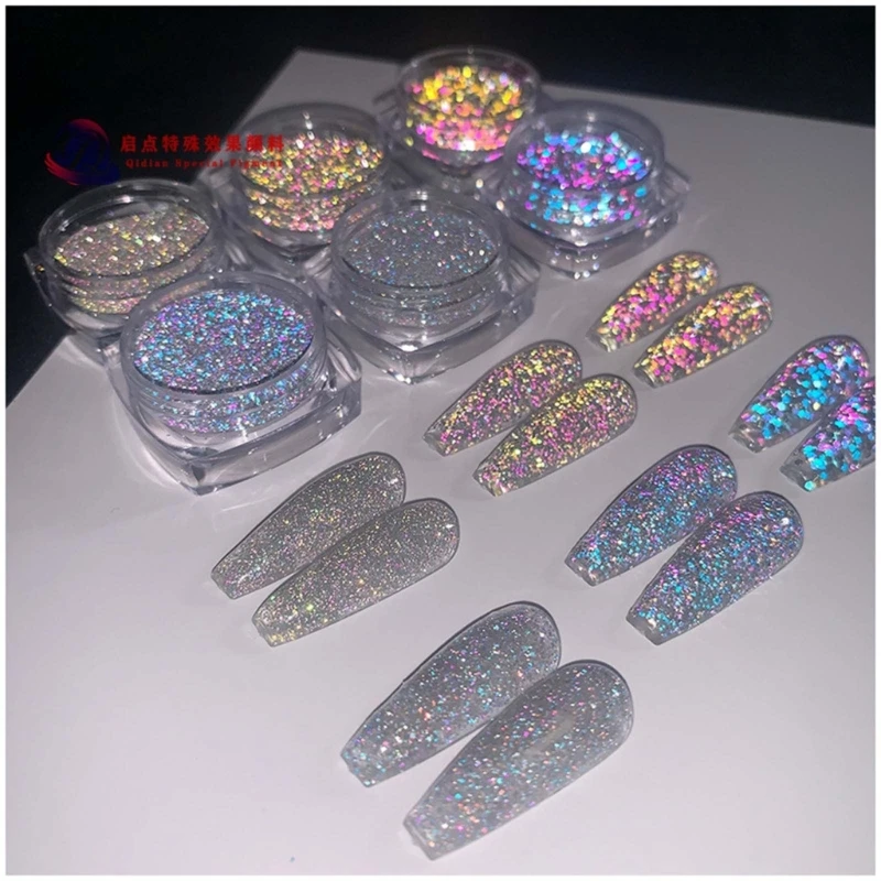 

3pcs Nail Glitter Powder Dust Iridescent Flakes Sequins Gold Silver Shining