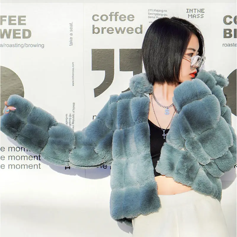 Parkas Women's Outdoors Coats Jackets 2022 Winter Faux Fur Rabbit Zipper Splicing Thickening Warm Cardigan Casual Jacket Woman