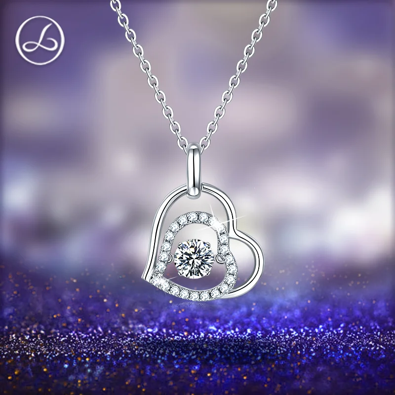 

1.0 Ct Double Heart Moissanite Pendant Necklace For Women Top Quality 100% 925 Sterling Silver Wedding Party Bridal Fine Jewelry