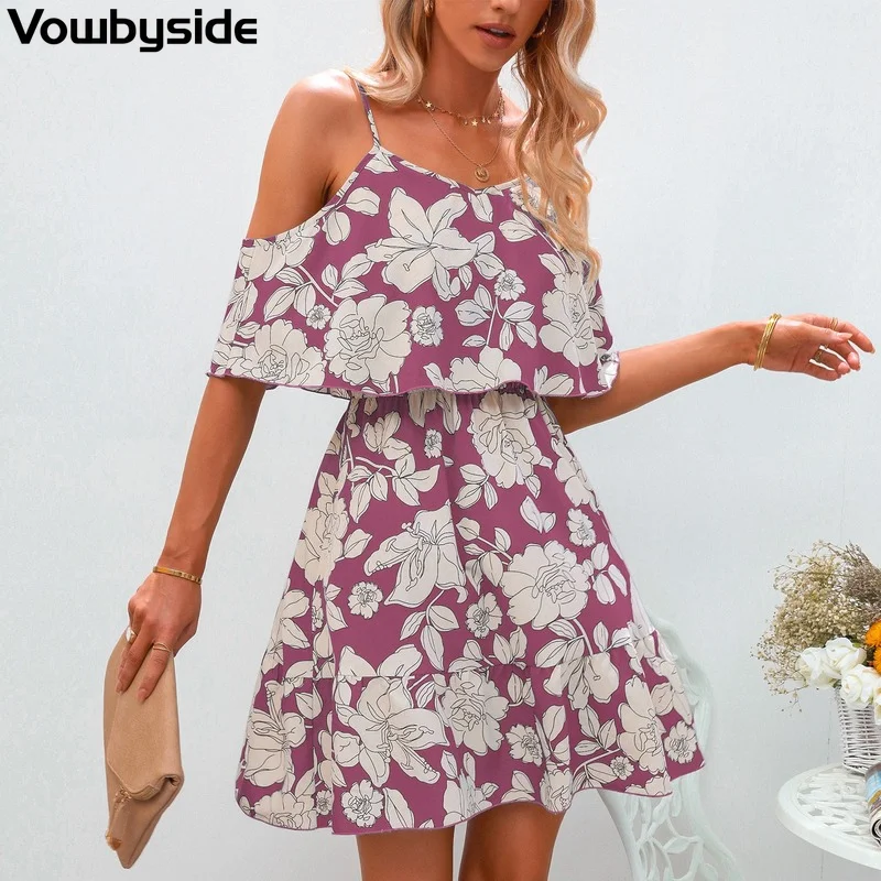 

2022 Summer New Women's Dresses Ruffled Short Sleeve Suspender Floral Dress