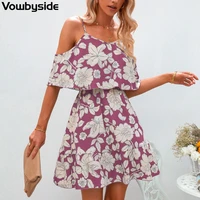 2022 summer new womens dresses ruffled short sleeve suspender floral dress