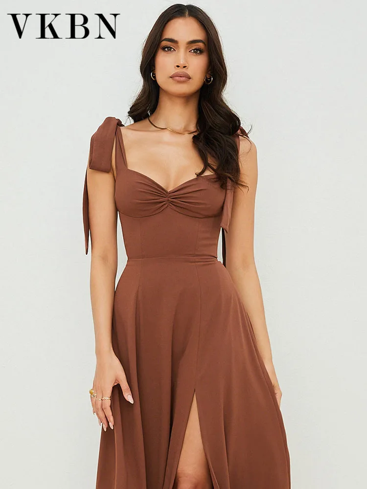 

VKBN Midi Dresses for Women Camisole Sleeveless Casual Strapless Backless Pullover Party Elegant Evening Dress