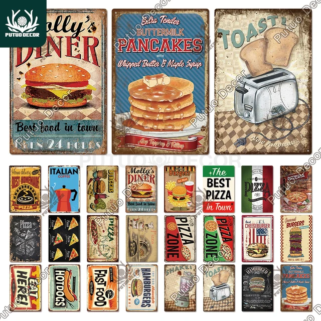 Putuo Decor Fast Food Vintage Tin Sign Plaque Metal Retro Plate Hot Dog Poster Wall Decor for Kitchen Cafe Diner Bar 1