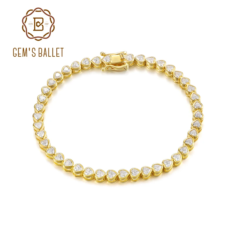 GEM'S BALLET в форме сердца 3x3 мм набор муассанитовых ободок теннисный браслет