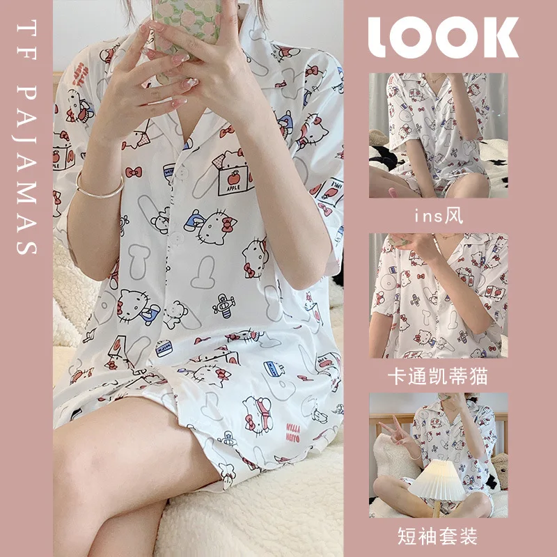 

Модный Милый Летний пижамный комплект в виде героев мультфильмов, милые мягкие летние шорты с коротким рукавом для девочек, домашний кардиган