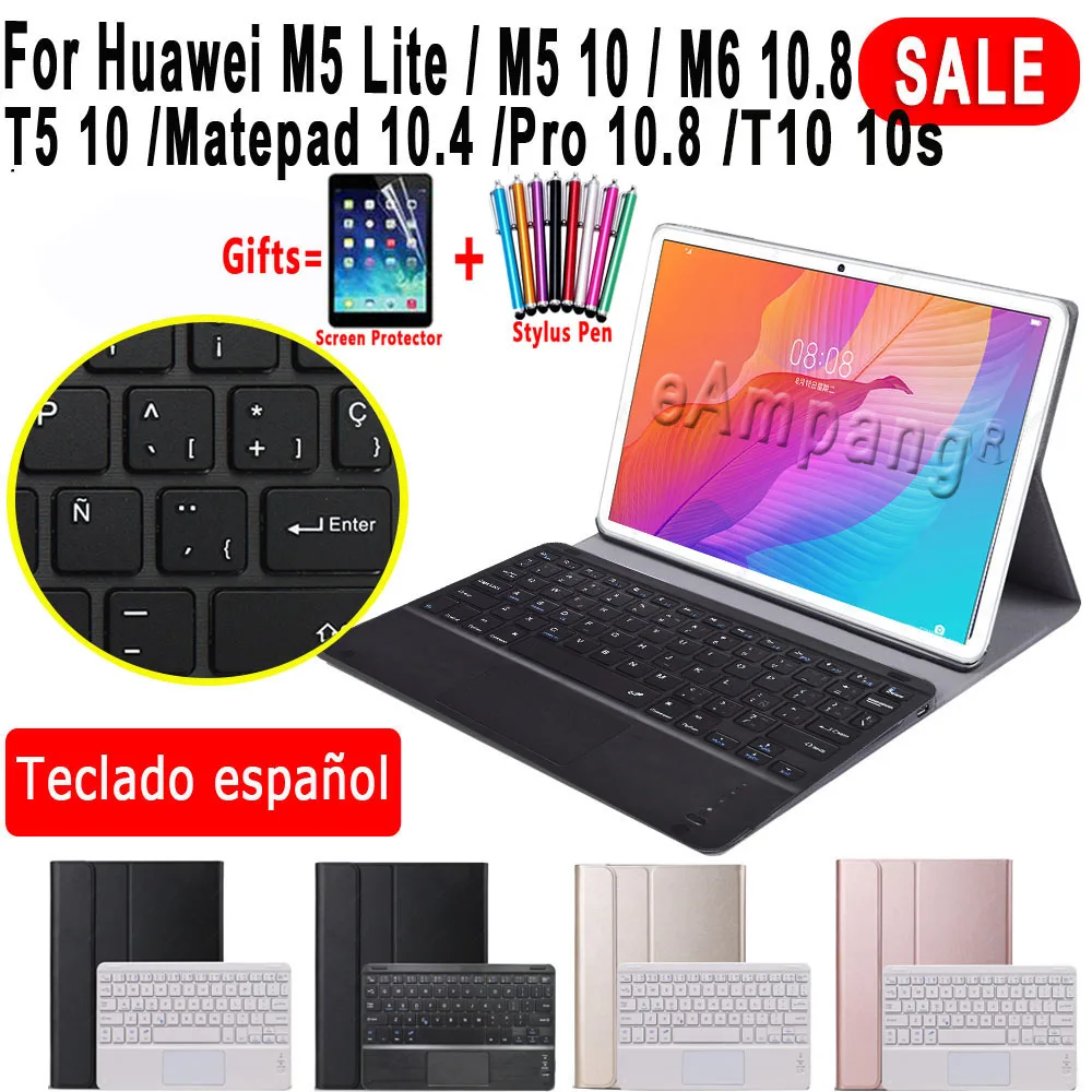 

Spanish Keyboard Case For Huawei Mediapad T5 10 M5 lite 10.1 M5 10 Pro M6 10.8 Matepad T10 10s 10.4 Pro 10.8 Tablet Cover Shell