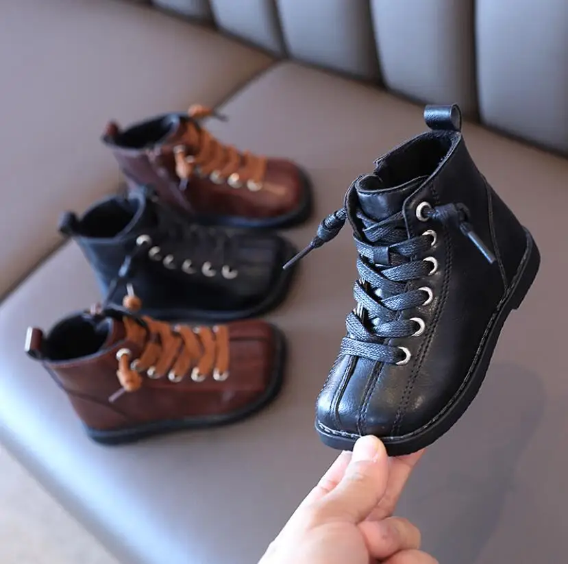 

New Children Shoes Boots for Girls Size 21-30 Winter Boots for Girl PU Leather Waterproof Winter Kids Snow Plus Cashmere Warm