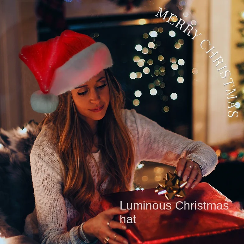 

Рождественская шапка, светодиодная светящаяся шапка, рождественский подарок, шапка для родителей, детей и пар, красочное светящееся красно...