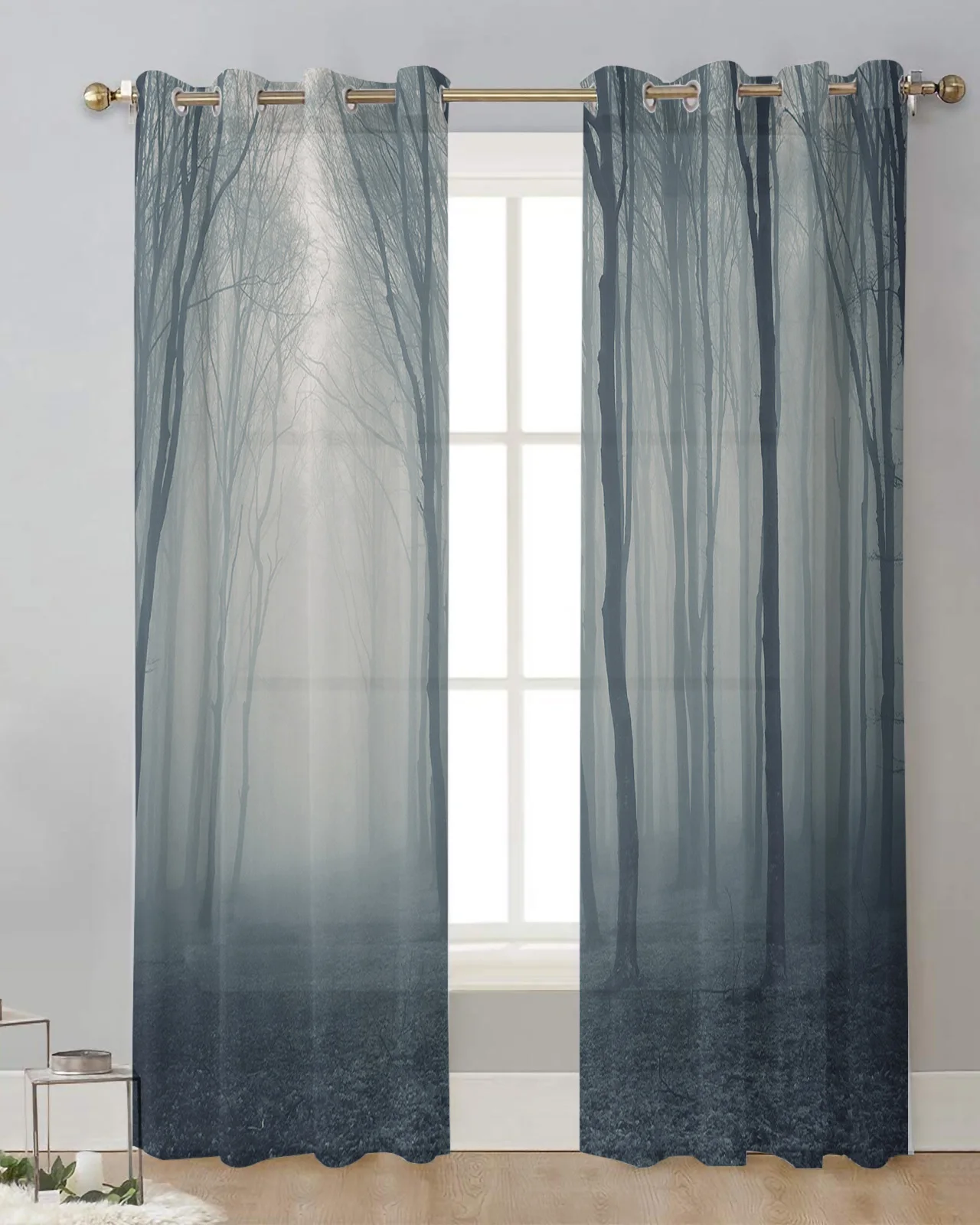 

Forest Fog Trees Branches Sheer Curtains for Living Room Bedroom Kitchen Voile Tulle Curtains Window Treatments