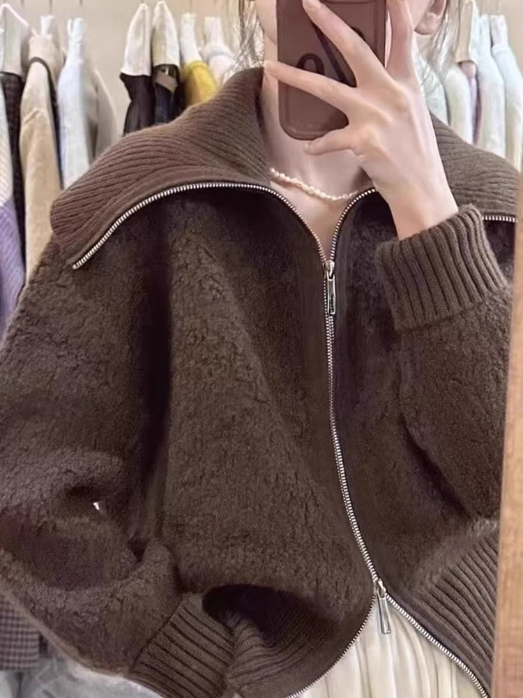 Белый свитер на молнии с большими лацканами High Sense верхняя одежда женская