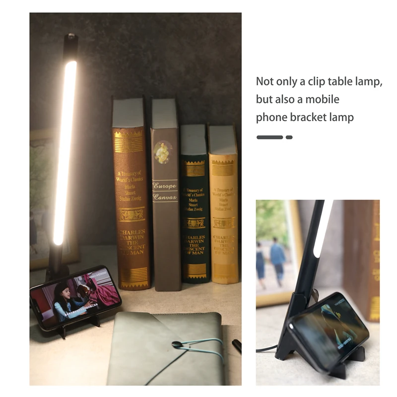 led 2 in 1 clip on desk lamp mobile phone bracket light dimming aluminum alloy folding light for bed living room office computer free global shipping