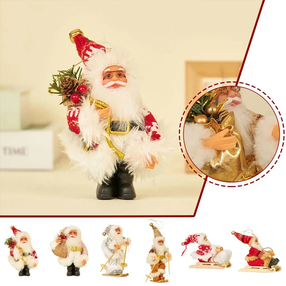

Sled Ski Santa Claus Standing Doll Christmas Tree Hanging Decor Party Ornament Figurines Holiday Plush Supplies Pendant Xma P8X2