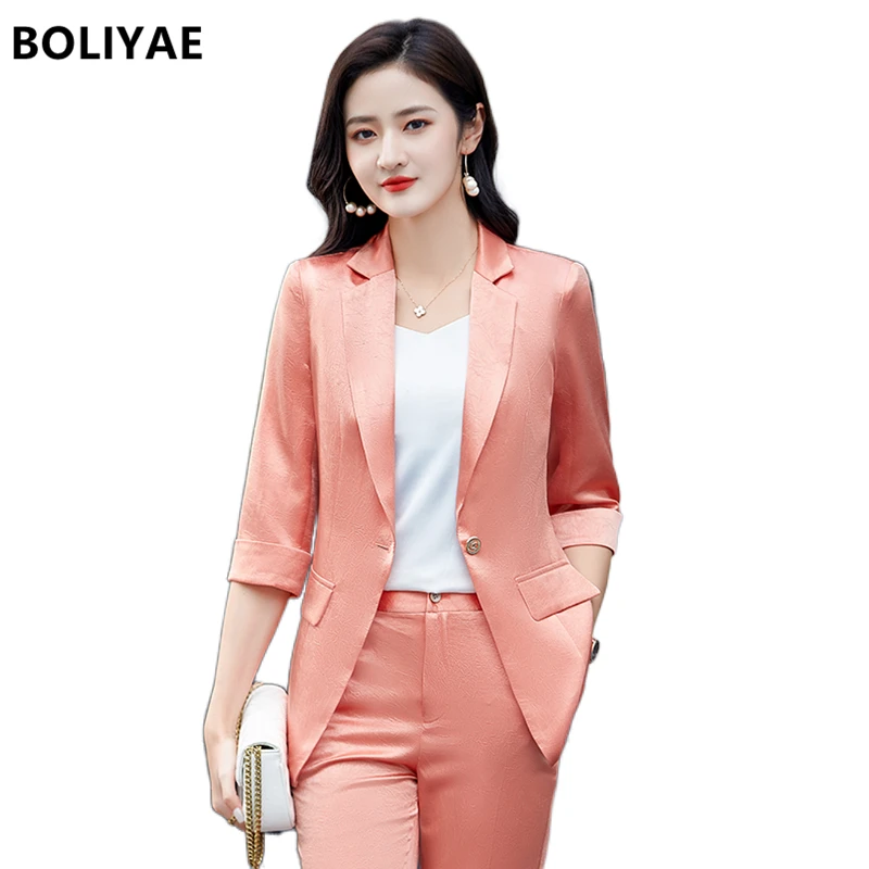 New Profession Set Set Woman 2 Pieces Chic Pink Blazer Women Elegant Sets Business Office Casual Blue Blazer Outfit Pants Suits