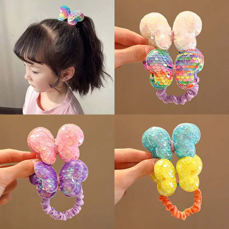 

1PC New Cute Sequin Butterfly Girls Kids Ponytail Elastic Hair Bands Children Hair Ties Princess Hair Accessories Baby Headwear