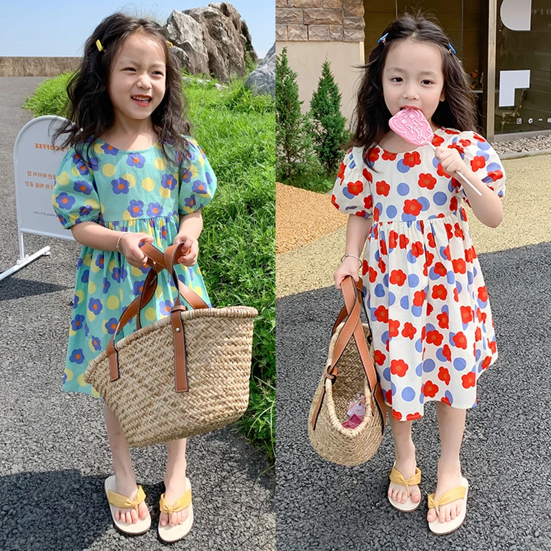 

Girls Dress Summer Small Fresh Floral Dress Halter Temperament Short-Sleeved Princess Dresss Baby Kids Children's Clothing