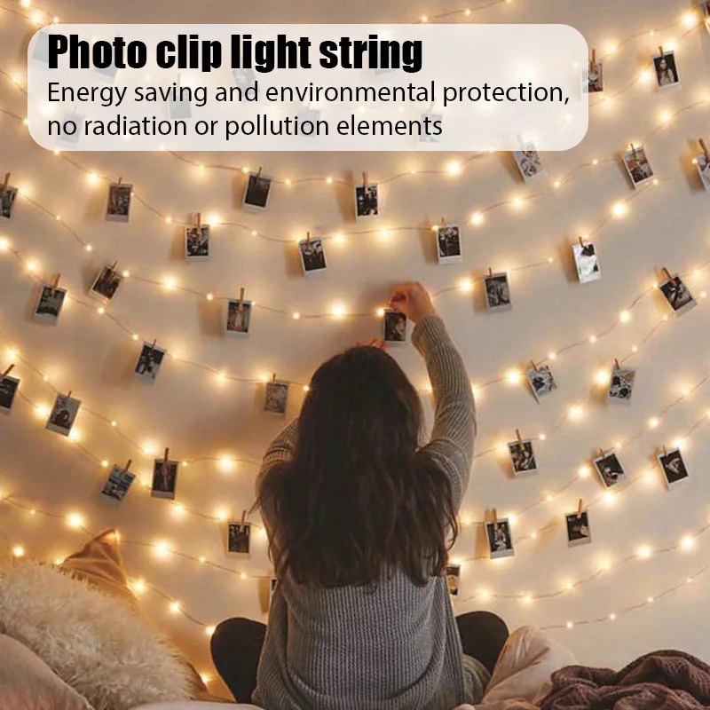 

2/5/10m Clip LED Light String Usb Creative Wall Bedroom Decorative Light Photo Clip DIY Light String Wedding Decoration