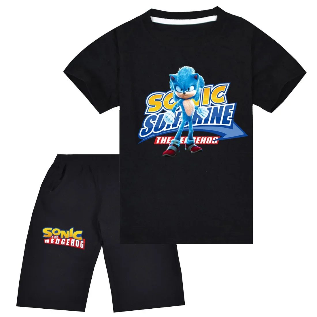 

Костюм для мальчиков и девочек Sonic, костюм с коротким рукавом, футболка с коротким рукавом + шорты