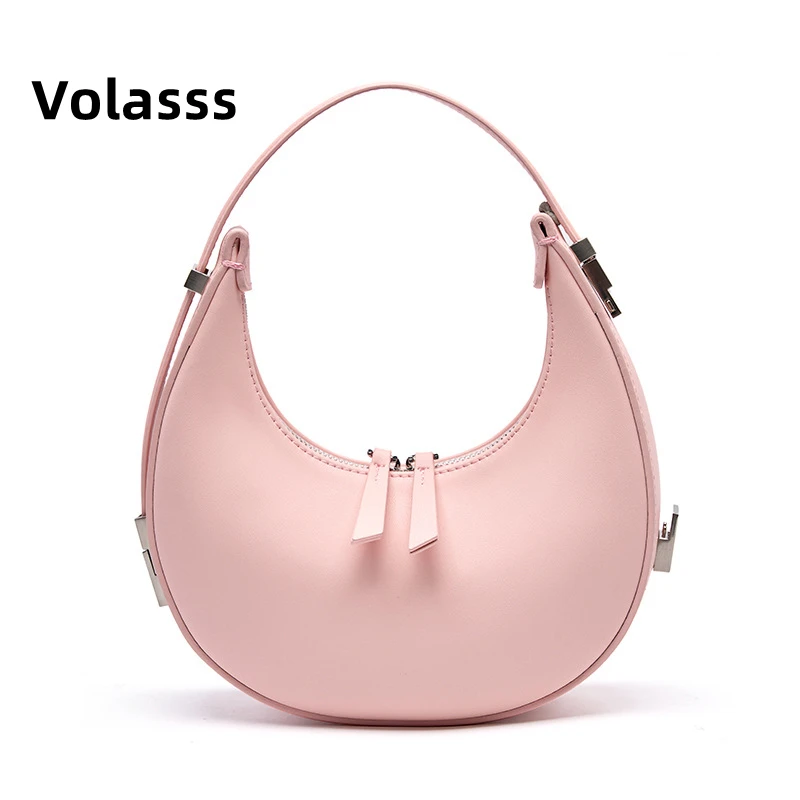

VOLASSS New Small Cowhide Shoulder Bag Women 2023 Luxury Genuine Leather Handbag Ladies Designer Elegant Moon Split Leather Bags