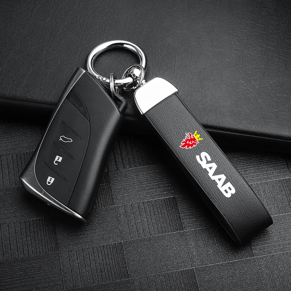 

Luxury Metal Leather Car Logo Keychain Rings Key Chain Keyring Accessories For Saab Scania 9-3 9-5 93 9000 900 9-7 600 99 9-X