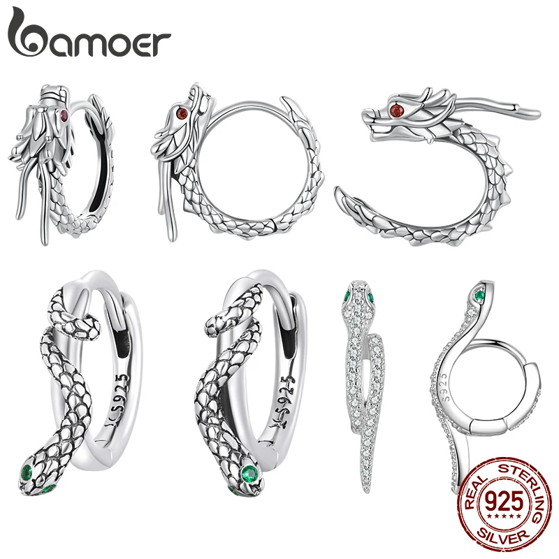 Оригинальные серьги Bamoer из стерлингового серебра 925 пробы с драконом обруч в виде