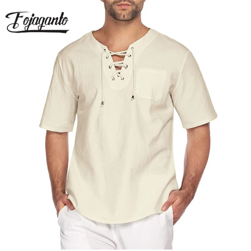 

FOJAGANTO 2023 Casual T-shirt For Men Solid Color V-neck Breathable Short Sleeve High Quality Design Streetwear T-shirt For Men