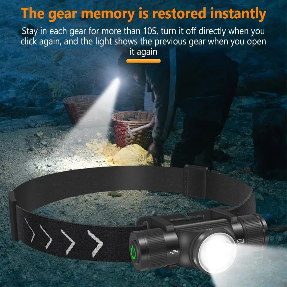 

20W LED Headlamp 6 Modes Lightweight Super Bright Type-c Charging Aluminum Alloy Mini Adjustable Head Torch 200-500m