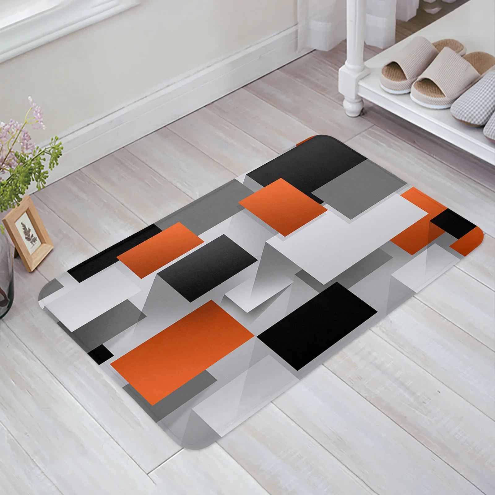 

Оранжевый абстрактный дверной коврик с геометрическими фигурами, противоскользящий напольный коврик для дома, ванной комнаты, гостиной, входной двери