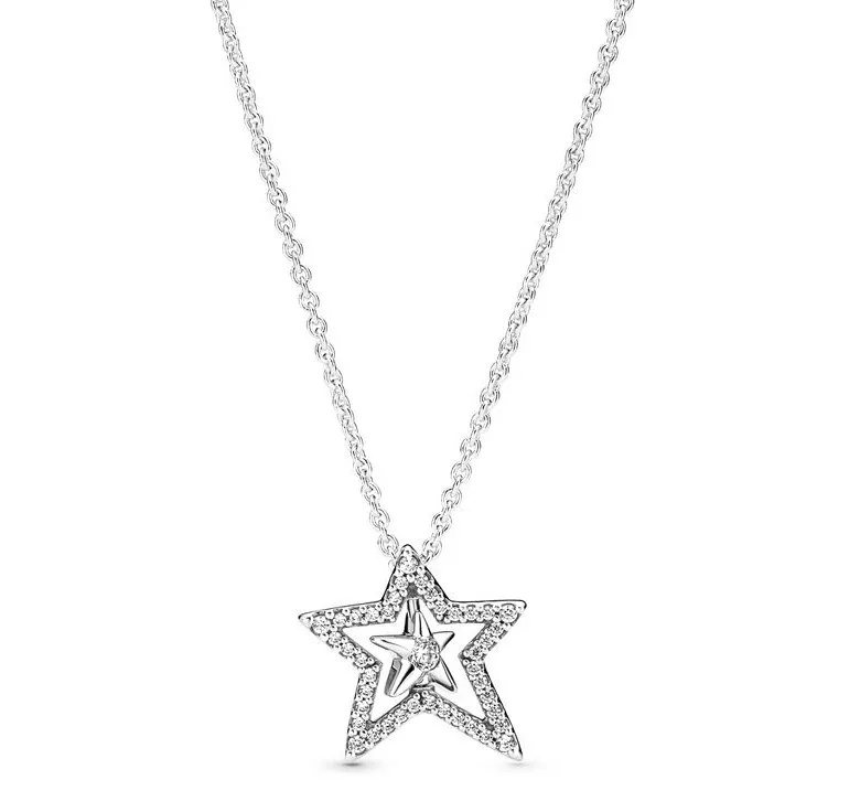 

Authentic 925 Sterling Silver Moments Asymmetric Star Collier With Crystal Necklace For Women Bead Charm Diy Fashion Jewelry