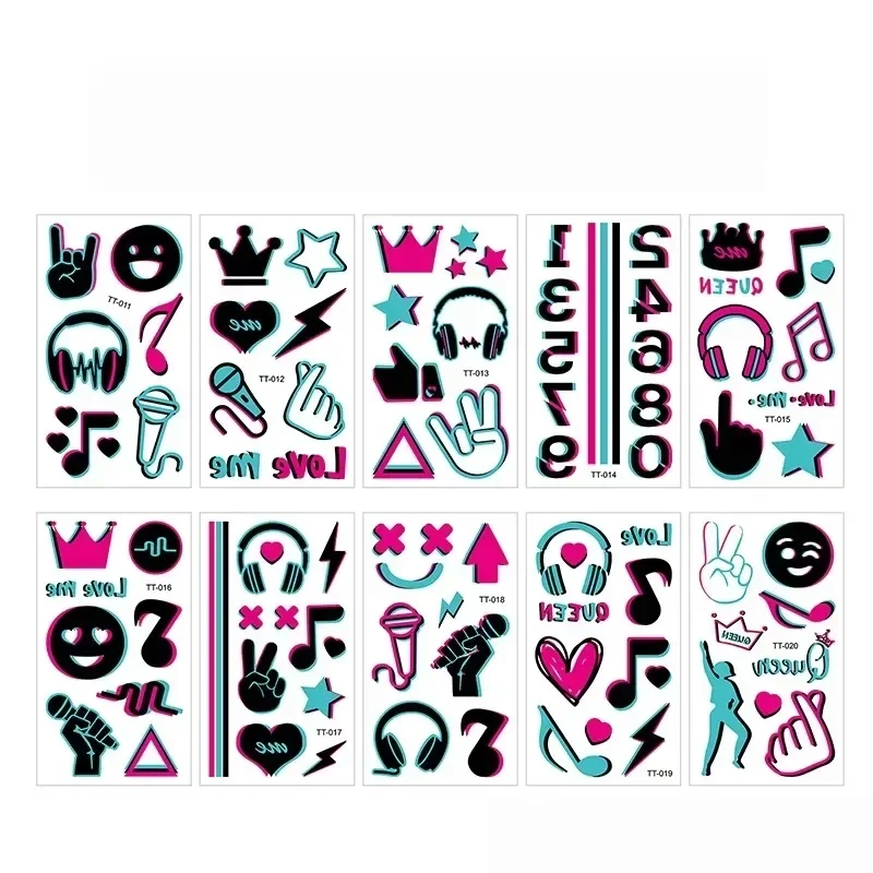 10 шт. набор светящихся татуировок временные цвета светящиеся водонепроницаемые