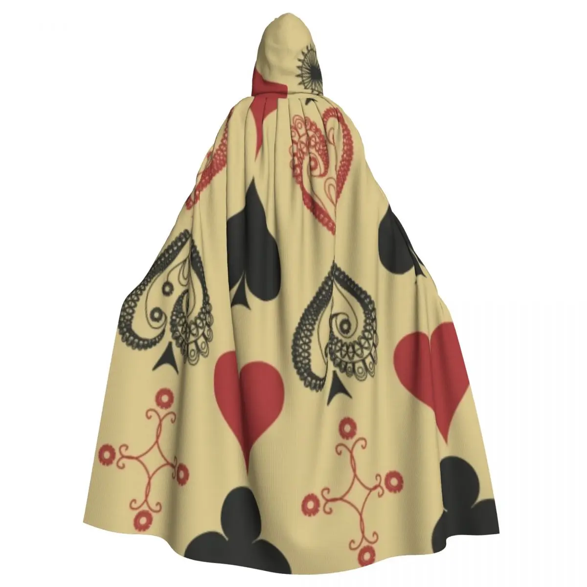 

Long Cape Cloak Vintage Playing Cards Pattern Hooded Cloak Coat Autumn Hoodies