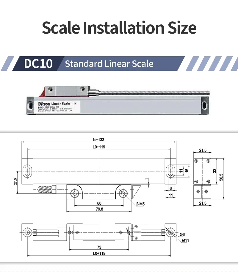 Трехосевой цифровой индикатор Ditron с линейной шкалой DRO стеклянный кодировщик