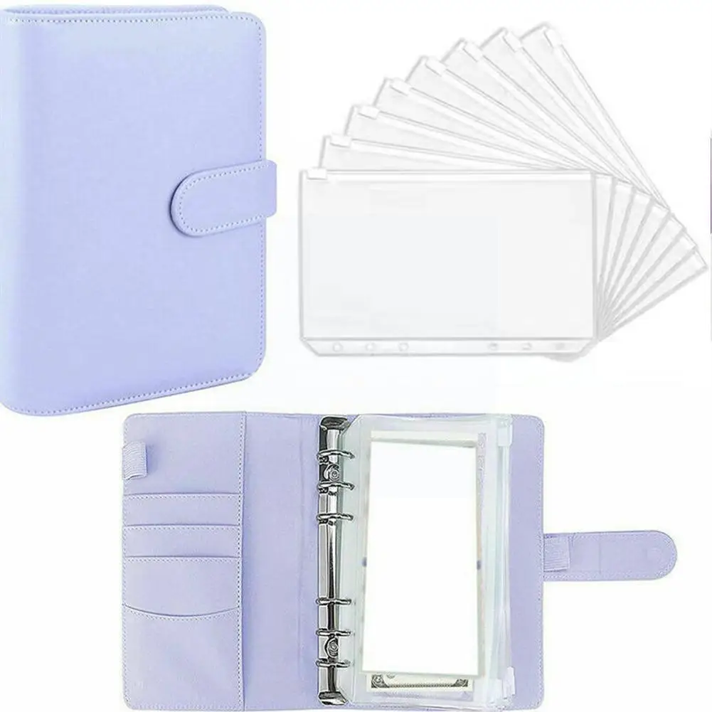 

A6 Pu Leather Binder Planner Organizer Macaron Loose-leaf Notbook Clear Expense And Cover Budget Set Pockets Sheets With Zi S8d2