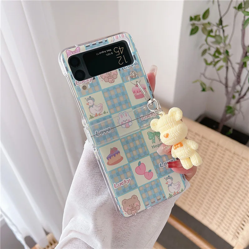 

Cartoon Pendants Cute Phone Case for Samsung Galaxy Z Flip 3 Z Flip 4 Hard PC Back Cover for ZFlip3 ZFlip4 Case for Lady Girls